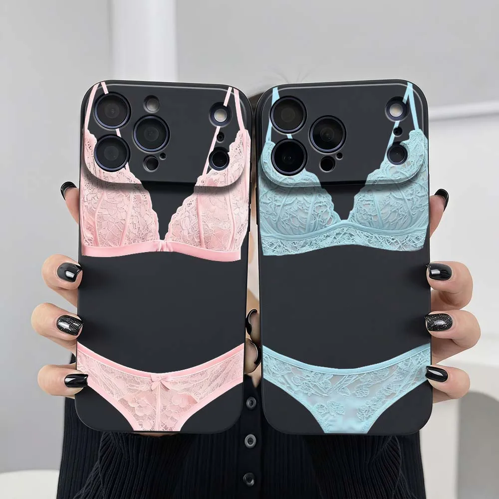 Luxury Lace Lingerie Phone Case For Apple iPhone 17 Air 16 16e 15 14 13 12 11 XS Pro Max Plus Black Soft Cover