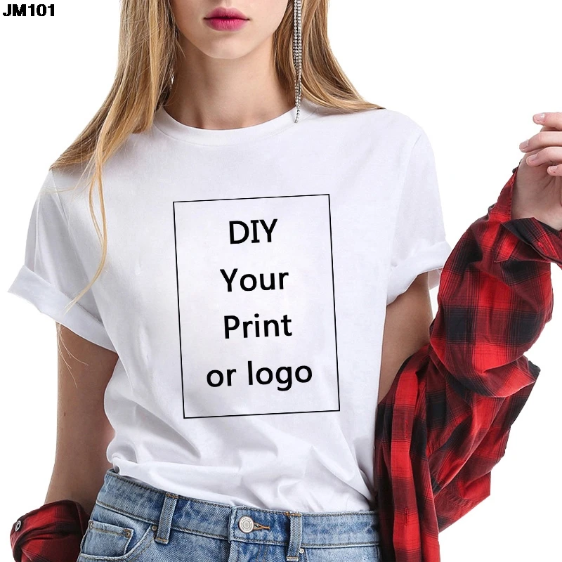 Customized Printed Casual T shirt Harajuku Women DIY Your Like Photo or Logo White T-shirt Fashion Custom Female clothing Tshirt