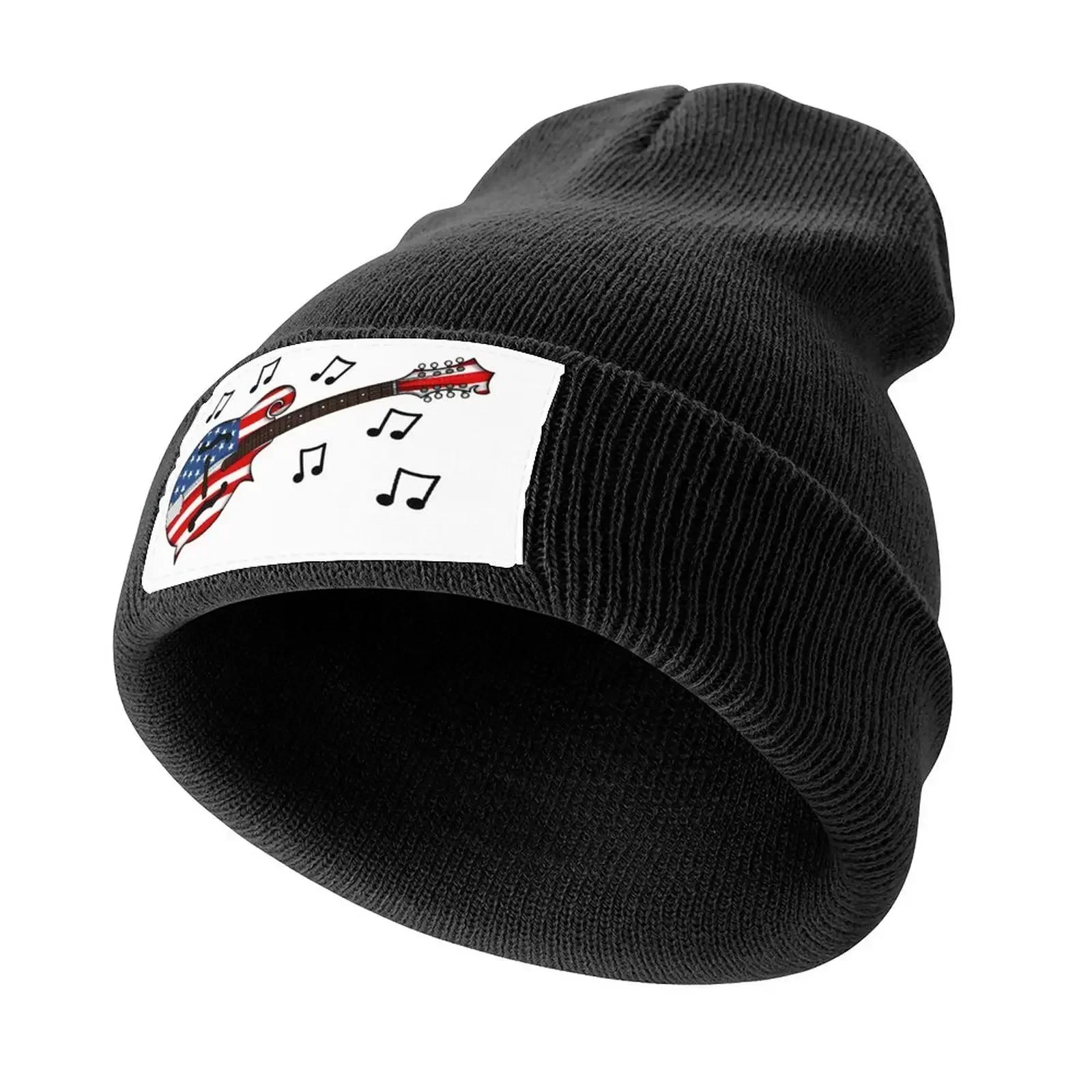 

4th July Mandolin America Rocks USA Flag Mandolinist Knitted Cap Beach Outing birthday Sun Hats For Women Men's