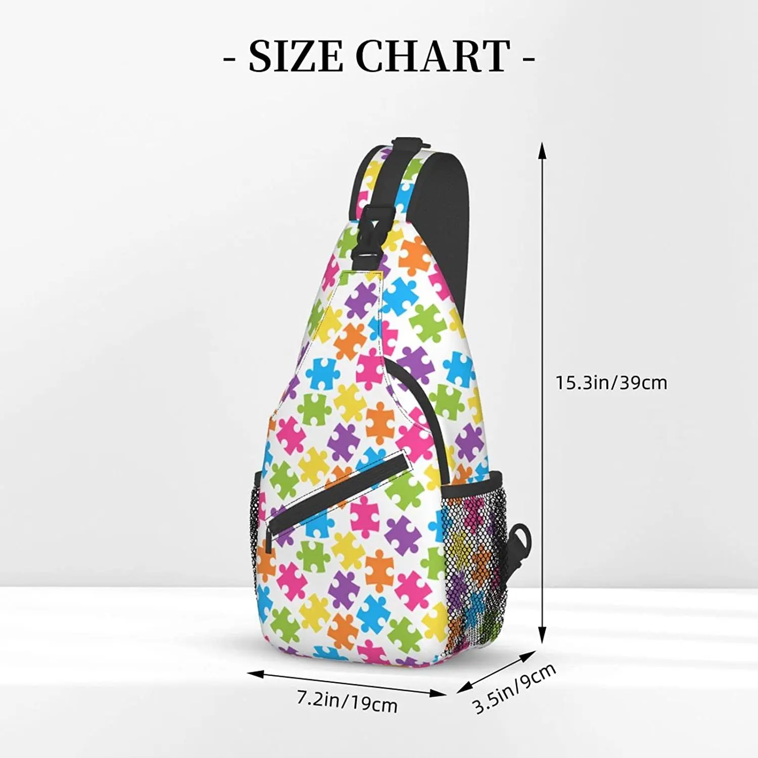 Autism Awareness Puzzle Pieces Sling Bag Crossbody Adjustable Chest Backpack Shoulder Bag Hiking Casual Sports Daypack