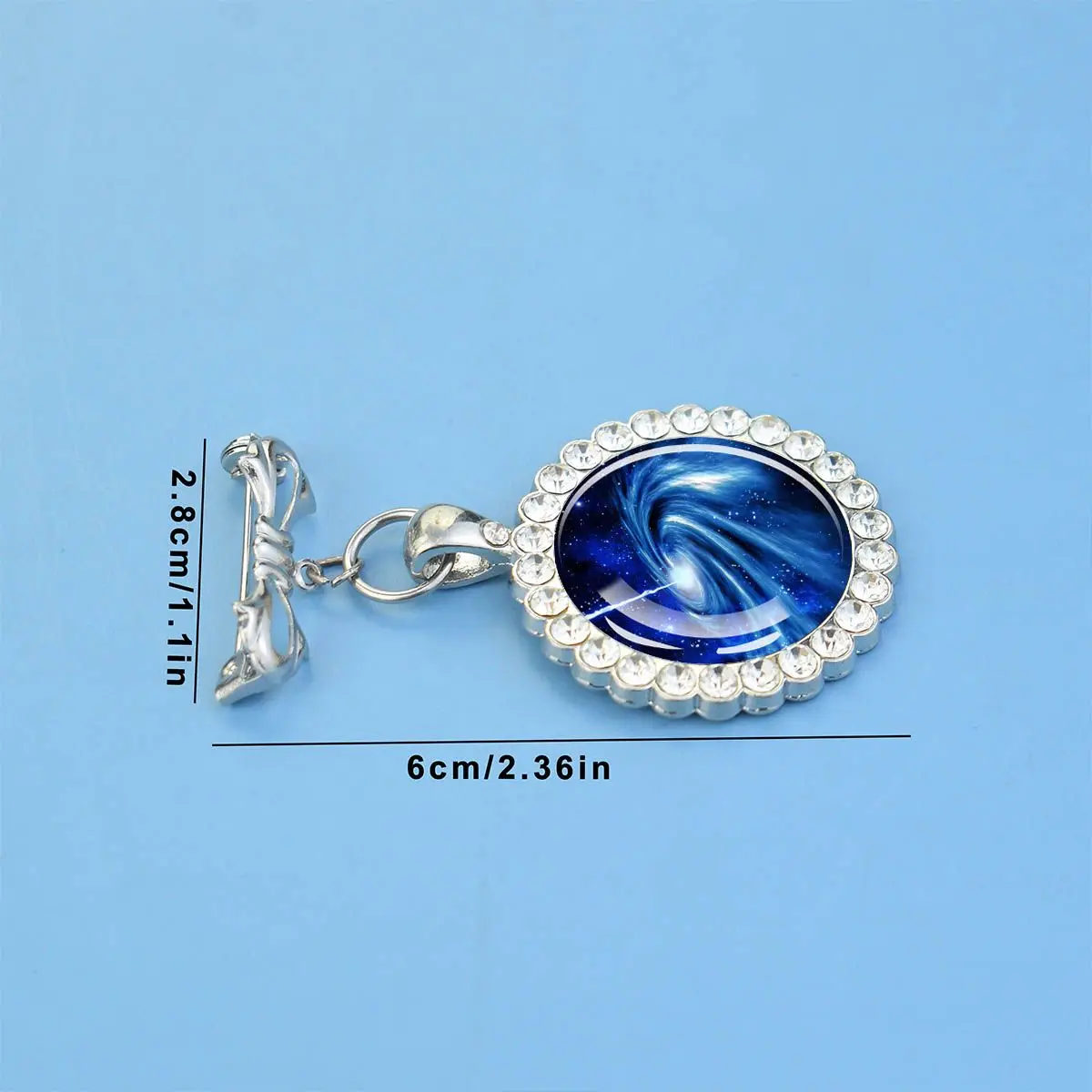 1PC The black hole patterned circular glass brooch with synthetic zircon trim is an ideal choice for party gifts or accessories.