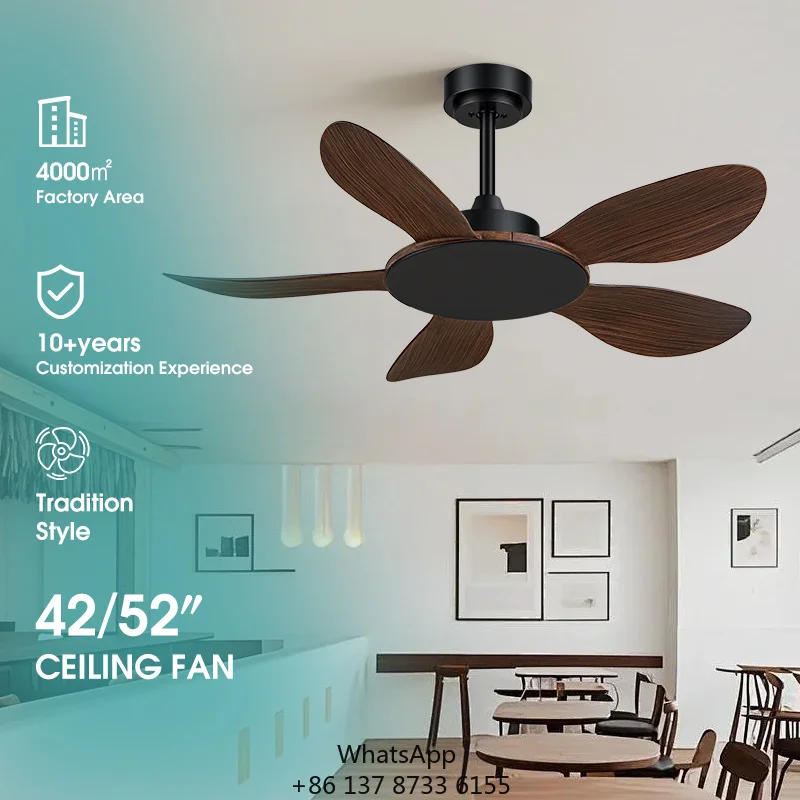 Modern 5 Blades ABS Metal Electric Ceiling Fan With Remote Control No Light Decorative For Living Room Bedroom
