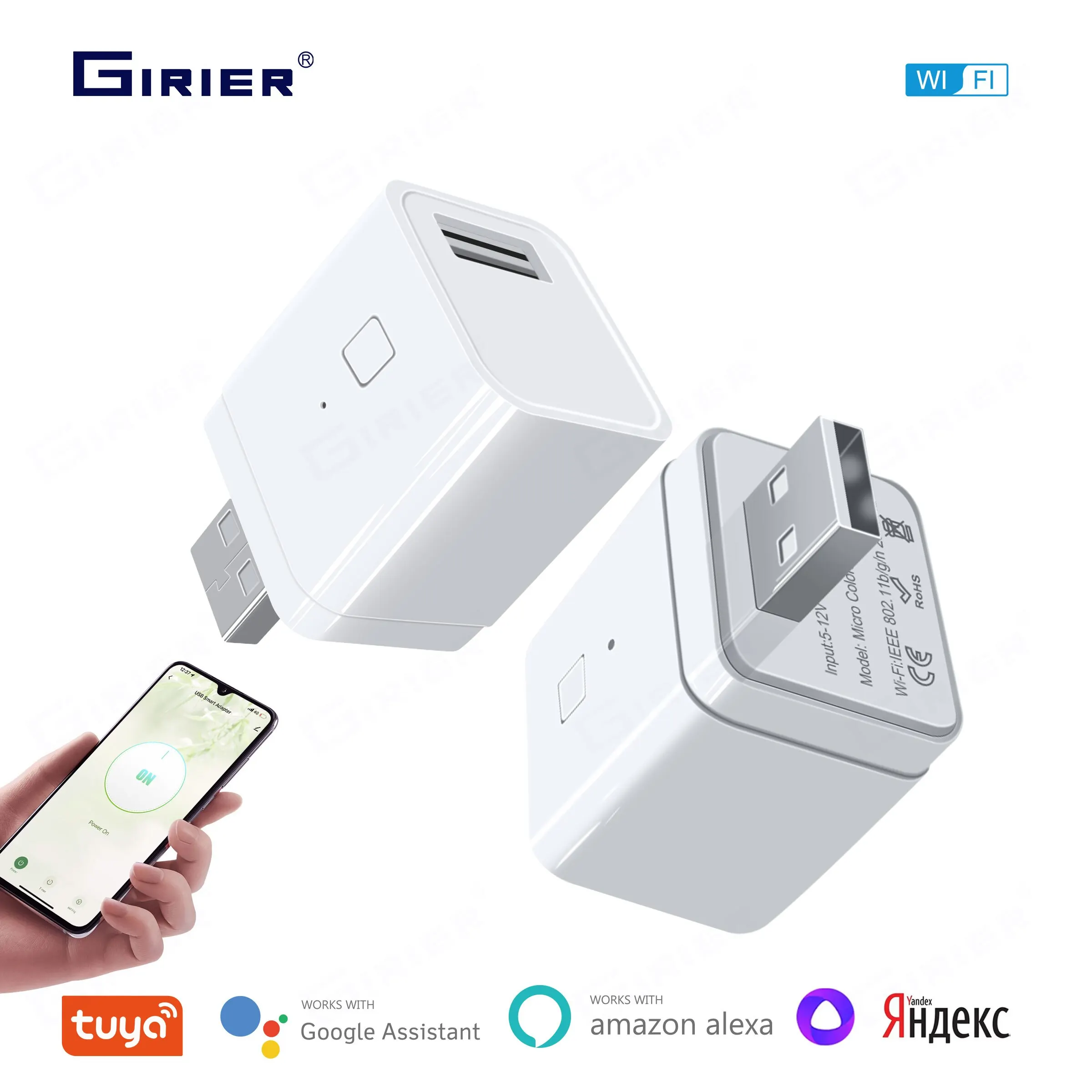 GIRIER Tuya Smart Micro USB Adapter Switch WiFi Mini USB Power Adaptor 5V Works with Hey Google Alexa Alice for Home Automation