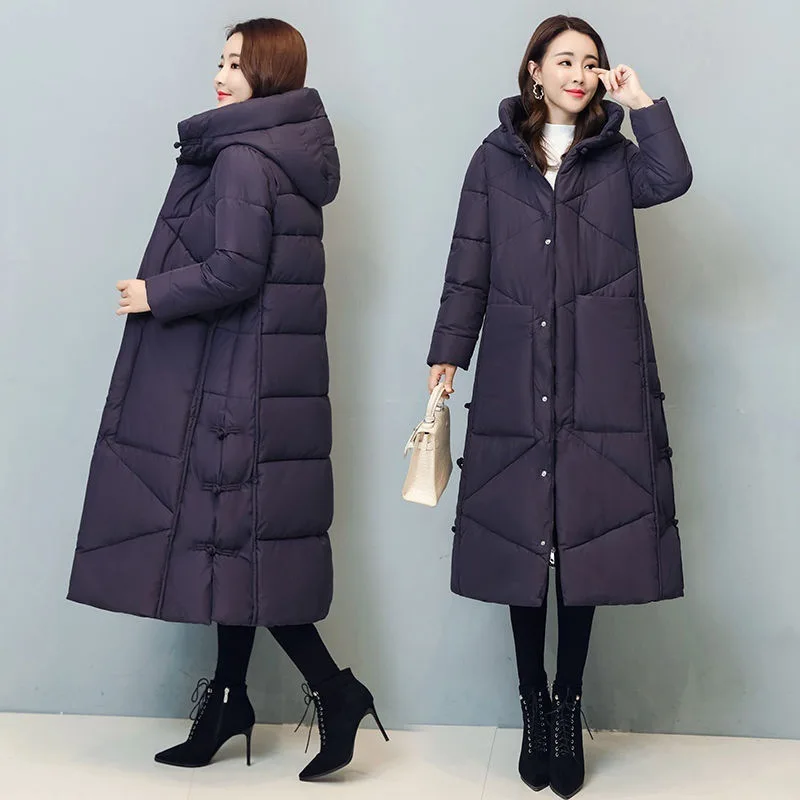 Winter Long Cotton Clothes Women\'s 2022 New Korean Version Casual Stand-up Collar Hooded Thickened Warm Coat Women\'s Clothing