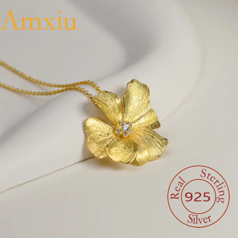 

Amxiu Sterling Silver 925 For A Midsummer Night's Dream Silver Necklace Single Petal Peony French Style Flower Niche Necklace
