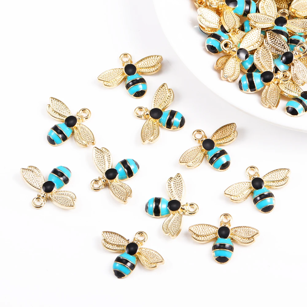 20Pcs/Lot 17*22mm Vintage Alloy Enamel Bee Charms Vivid Insert Pendants For DIY Jewelry Necklace Earrings Making Supplies Crafts