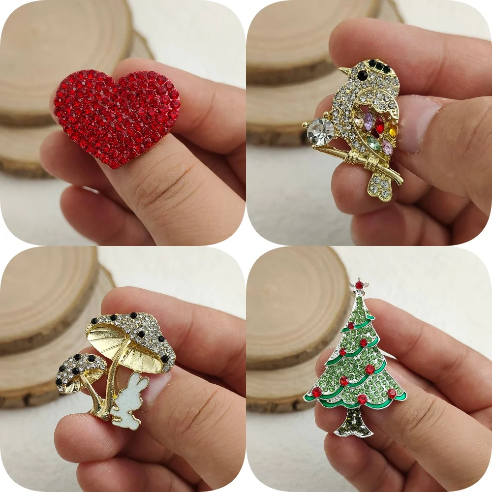Fashionable love bird mushroom zircon brooch, metal button to fix clothes, anti-exposure pin for women, wedding party gift