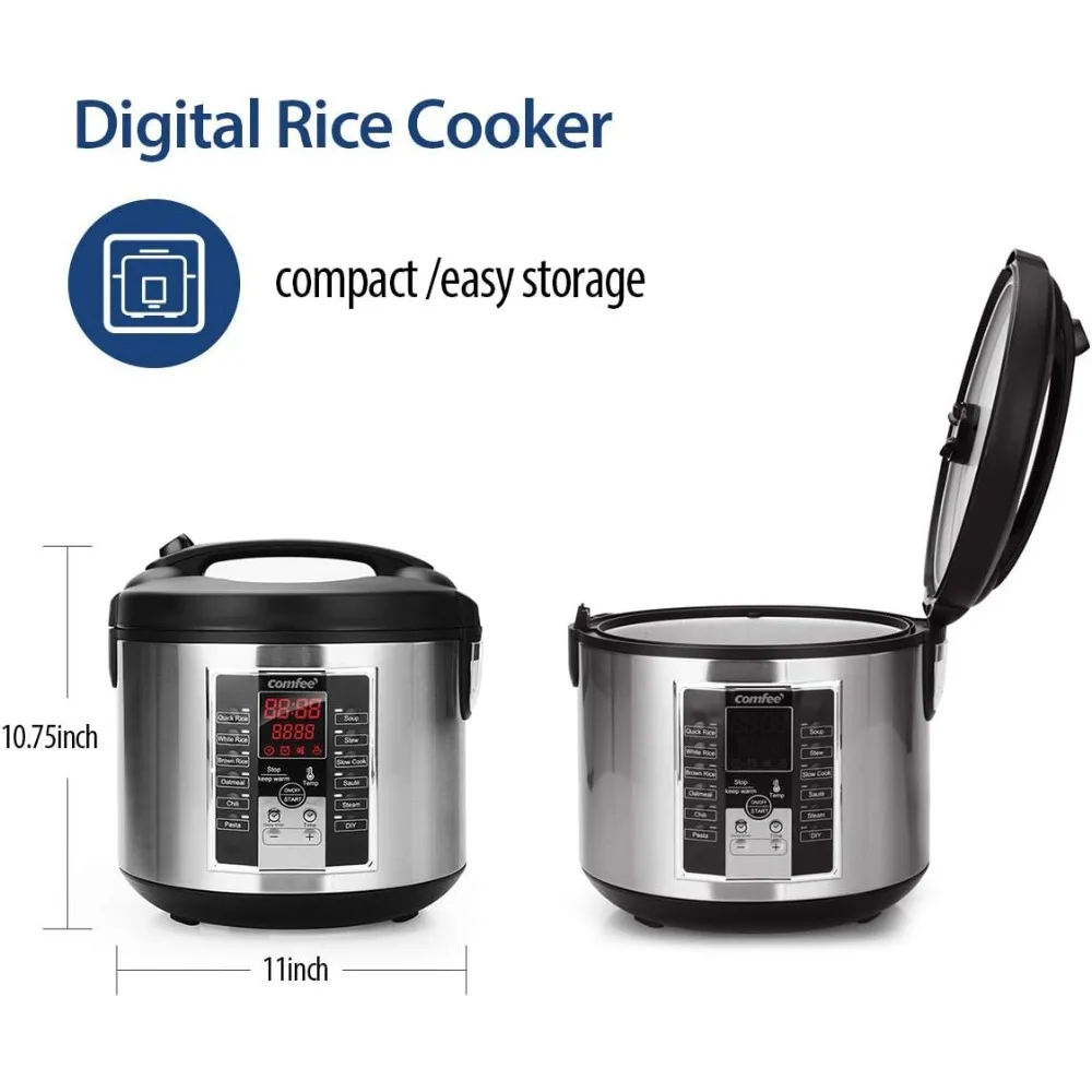 Rice Cooker, Slow Cooker, Steamer, Stewpot, Sauté All in One (12 Digital Cooking Programs) Multi Cooker (5.2Qt ) Large Capacity