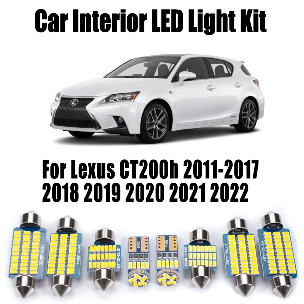 10Pcs Canbus For Lexus CT200h 2011- 2020 2021 2022 LED Interior Reading Map Dome License Plate Light Kit Car Vanity Mirror Bulbs