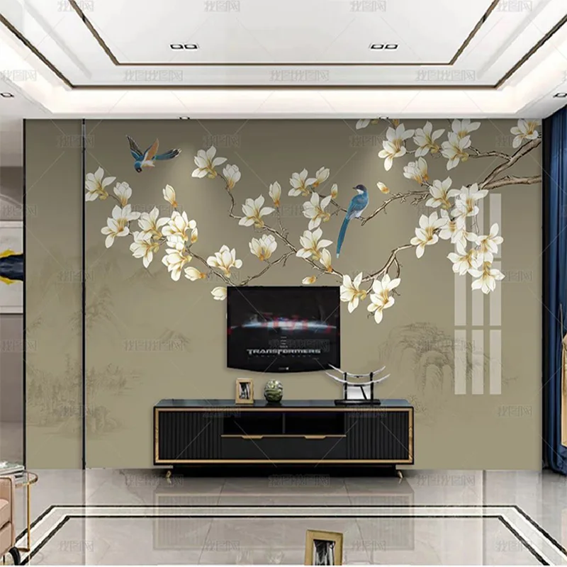 

Пользовательские 3D новый китайский стиль цветок магнолии птица обои фреска диван ТВ гостиная кабинет фон стена спальня столовая