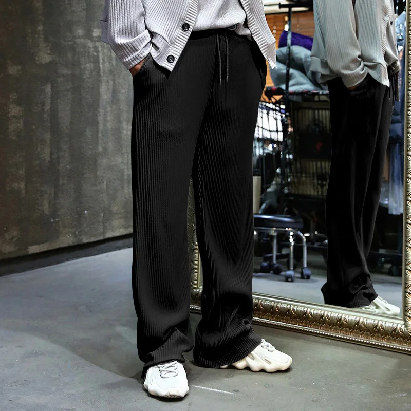 

Men's Casual Loose Straight Leg Pants Spring Autumn Comfortable Striped Trousers Dangling Stripes High Waist Wide Legs Pants