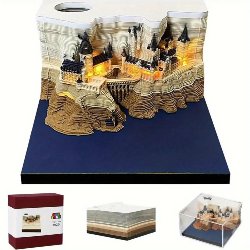 Imagem -05 - Calendário de Mesa Místico 3d Pop-up Castelo Planejador Mensal 2025 Organizador Anual Notas Pegajosas para Fazer Lista Escritório Decoração de Mesa de Casa
