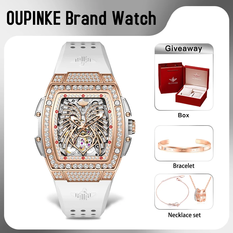 OUPINKE 3225 Womens Watch Original Luxury Hollow Out Automatic Mechanical Watch Diamond Bezel Watches For Women Waterproof Gifts