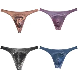 Men's Shiny Half Hip Bikini Briefs Stretchy Soft G-string Low-rise Tangas Breathable Underwear Bulge Pouch Thong Sexy Lingeries