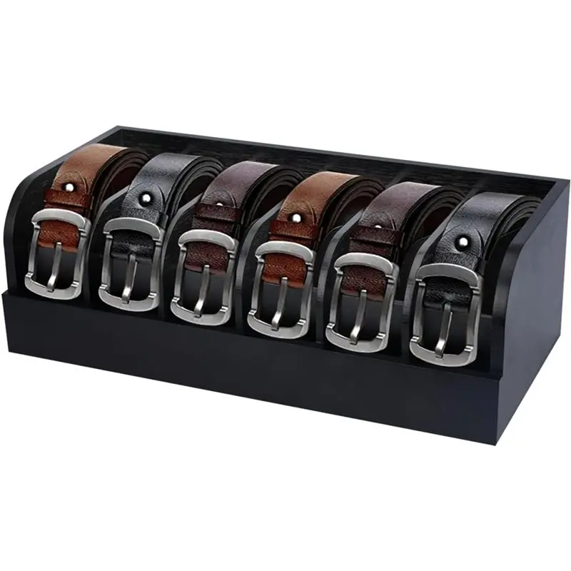

A96I-Belt Organizer,6 Compartments, Bamboo Display Case For Tie And Belt, For Closet And Drawer Storage