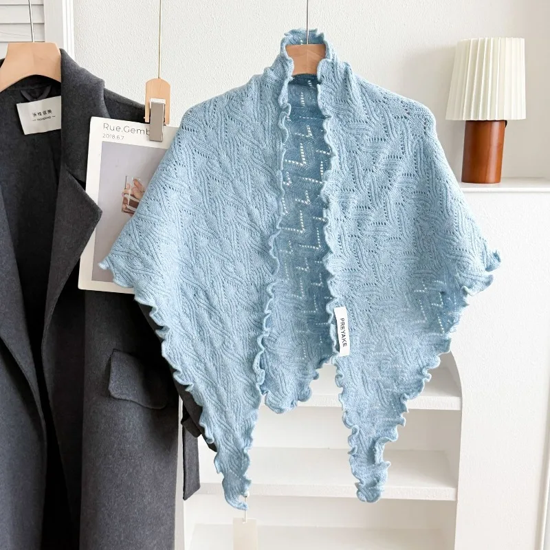 Koreanischer schlichter Herbst- und Winter-Schal in Uni-Farben, eleganter gestrickter Wollmischschal, Dreieckstuch, Damenaccessoire – Detail 11