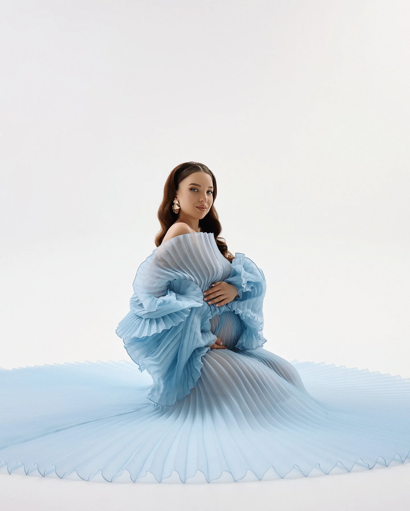 Hot Sale Full Pleated Maternity Dress Photoshoot Blue Organza Pregnancy Dresses платье для беременных Custom