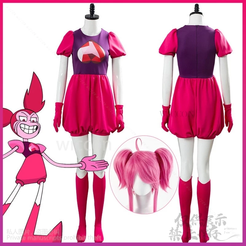 Spinel Gem Anime Steveen Universe Cosplay Costume Red Dress Jumpsuit Women Girls Wig Set With Gloves Socks Halloween Customized