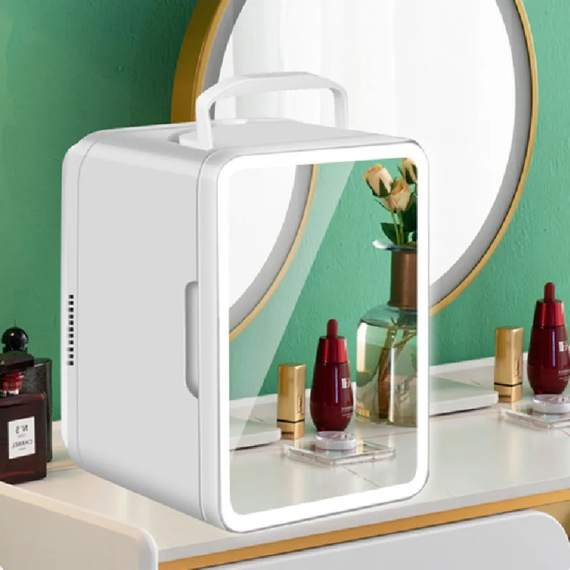 Home and Car Dual-Purpose Beauty Refrigerator With Touch Lamp Cosmetic Mirror Car Mini 4L Refrigerator Cosmetic Skin Care Produc