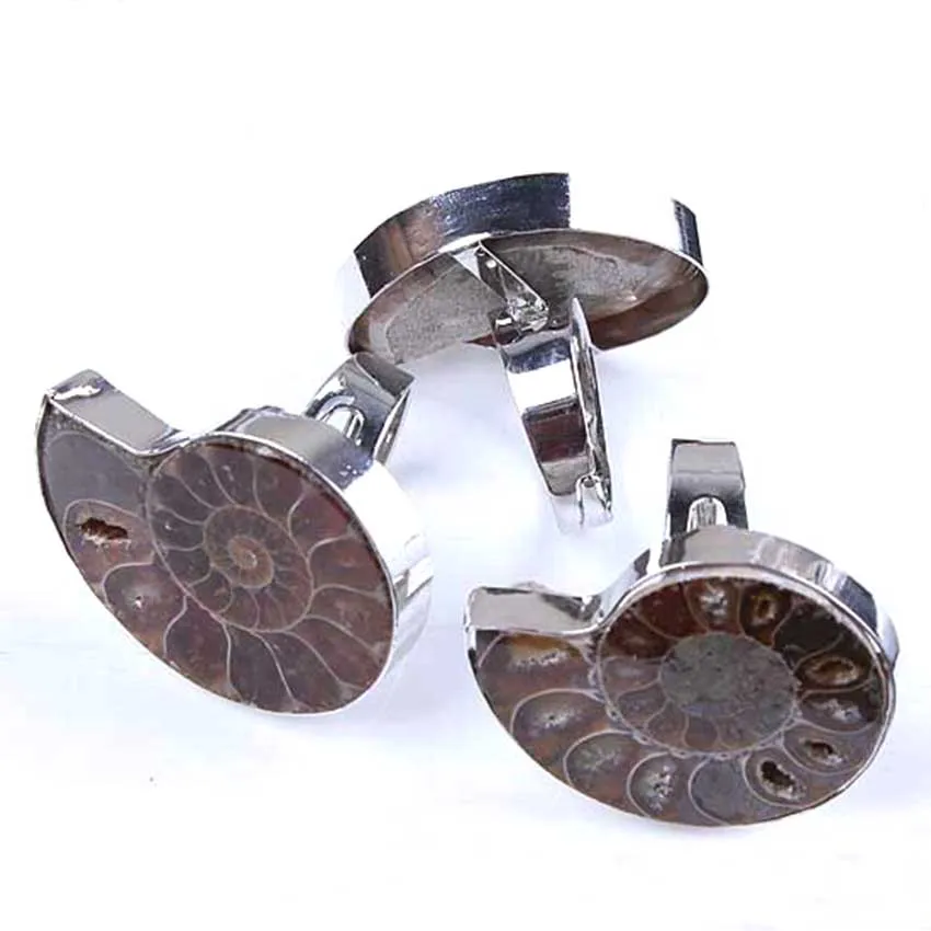 Trendy-beads Unique Silver Plated Adjustable Ammonite Ring Fashion Natural Ammonite Reliquiae Stone Rings Jewelry For Women Men