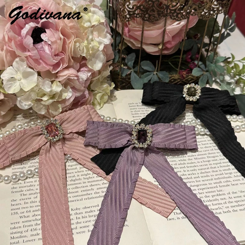 Japanese Style Sweet Frill Rhinestone Buckle Ribbon Barrettes Lolita Sweet Girl Women's Hair Clips Hair Accessories