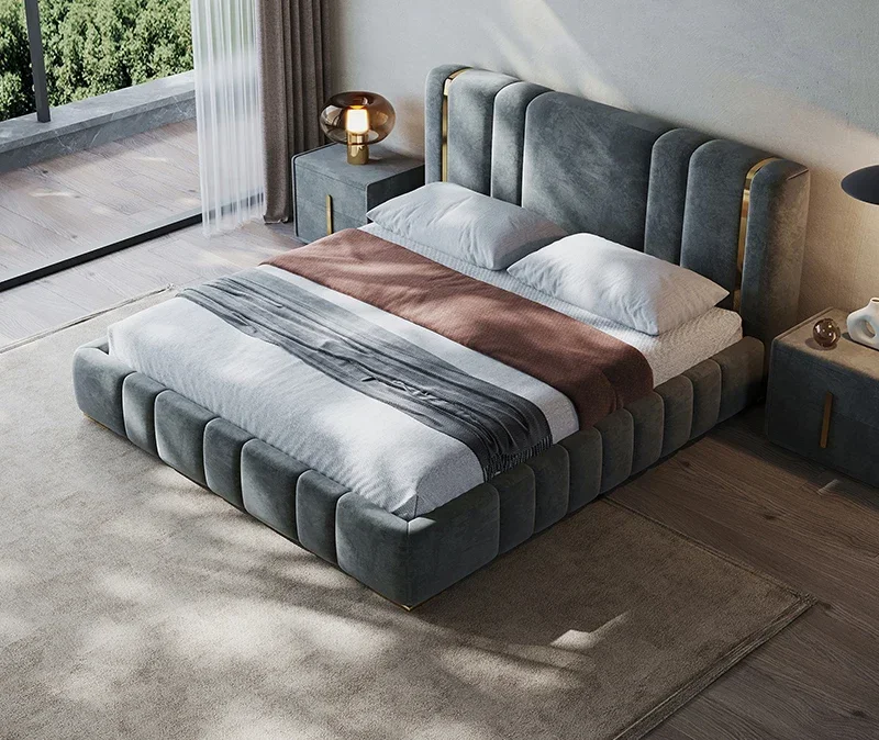 

z Solid Wood Luxury Bedroom Furniture Three Piece Set For The Fabric Upholstered Queen King Bed