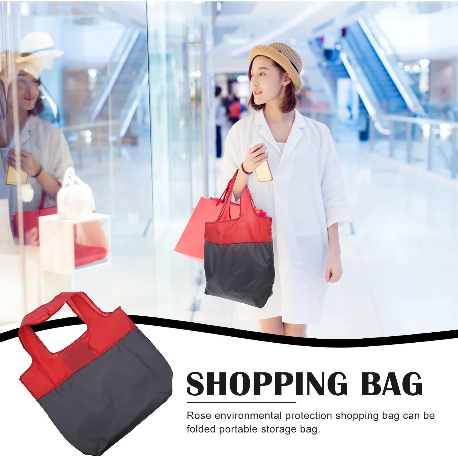 Foldable Reusable Shopping Tote Bag Portable Grocery Handbag Lightweight Washable Eco-Friendly Polyester Fold Storage Pouch