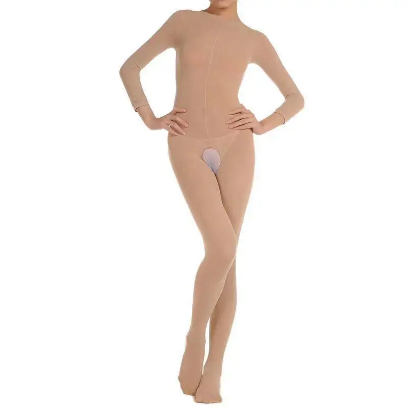 Skin Color Dance Stockings Clothing One-Piece Stockings Sexy Padded Flesh Color Long Sleeve Open without Open Crotch Full Body B