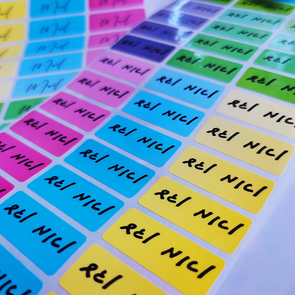 120pcs 30x13mm Hebrew Names Stickers Children Labels Water Proof Decals Multi Color Labels Tags Gold Laser Paper