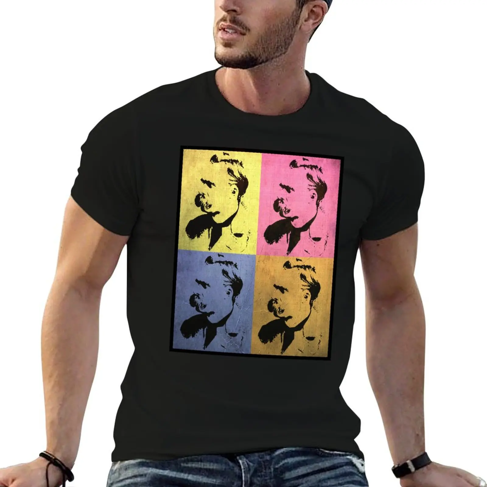 Friedrich Nietzsche Vintage pop art style design T-Shirt anime figures blacks Blouse Short sleeve tee men