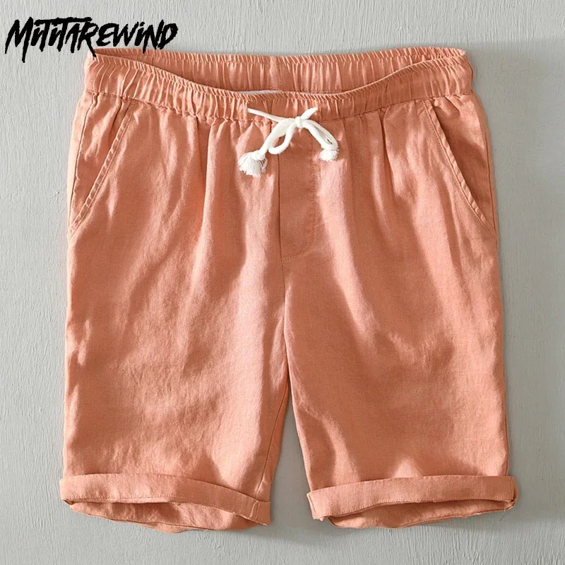 

Summer 100% Linen Mens Shorts Breathable Beach Man Shorts Casual Drawstring Elastic Waist Shorts Basketball Shorts Gym Shorts
