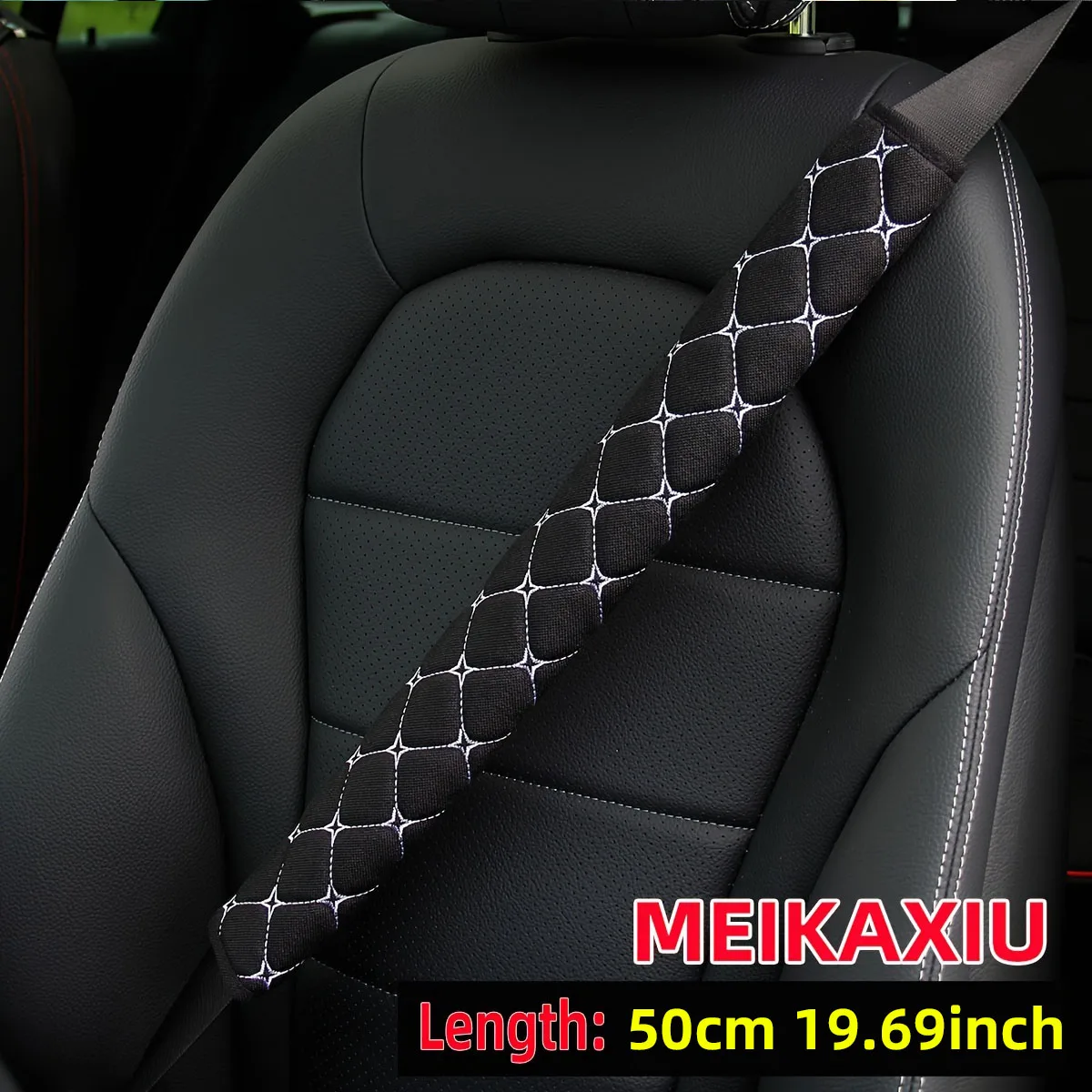 1 Stück Bestickter Atmungsaktiver Auto-Sicherheitsgurt-Schulterpolster 50cm 16,7 Zoll Auto-Innenausstattung Schwarz – Detail 4