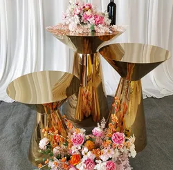 Wedding Events Decoration Gold Stainless Steel Round Cake Table