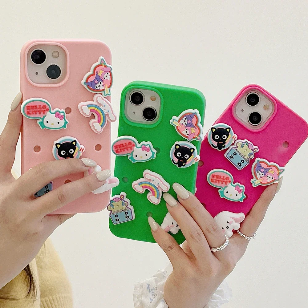 Kawaii Sanrios Hello Kitty Cinnamoroll DIY Phone Case for IPhone 15 14 13 12 11 Pro Max X XR Soft Silicone Back Cover Girl Gift