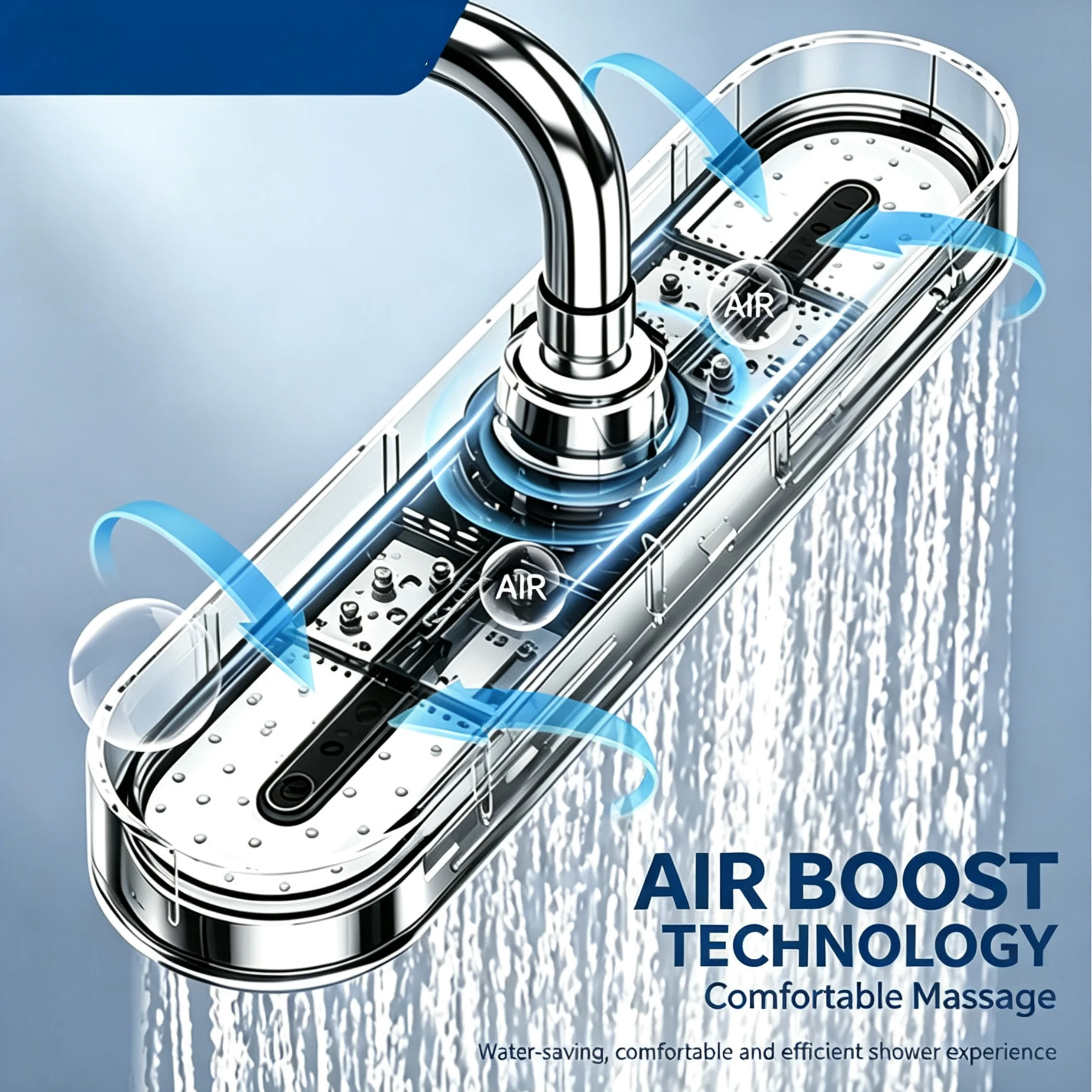 Ceiling Mounted Rainfall Shower Head High Pressure Showerhead 3 Modes Adjustable Large Flow Top Spray Supercharge Water‑Saving