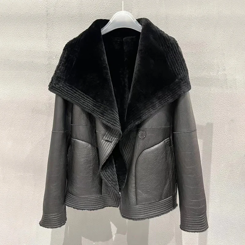 Chaquetas de piel de oveja auténtica para mujer, abrigos de cuero de doble cara, lana Natural, invierno, 2024