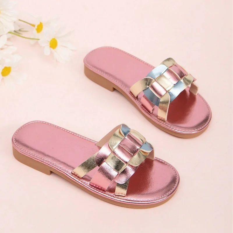 

Summer Knitted Girls Sandals Children Sequined Open-toe Flat Soft Sole Sandals KIDS Beach Shoes Breathable Indoor Casual Shoes