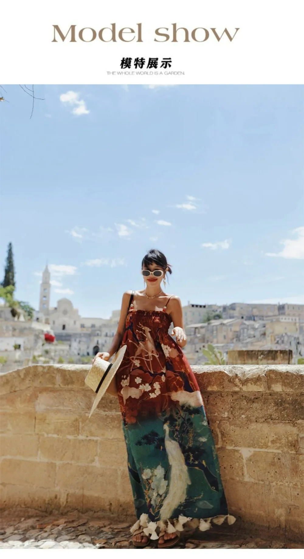 Tao Te robe Vintage Oriental licou robe Maxi imprimé artisanal frange détail Boho soie plage couvrir Yugen MoodEnigmaticVacation