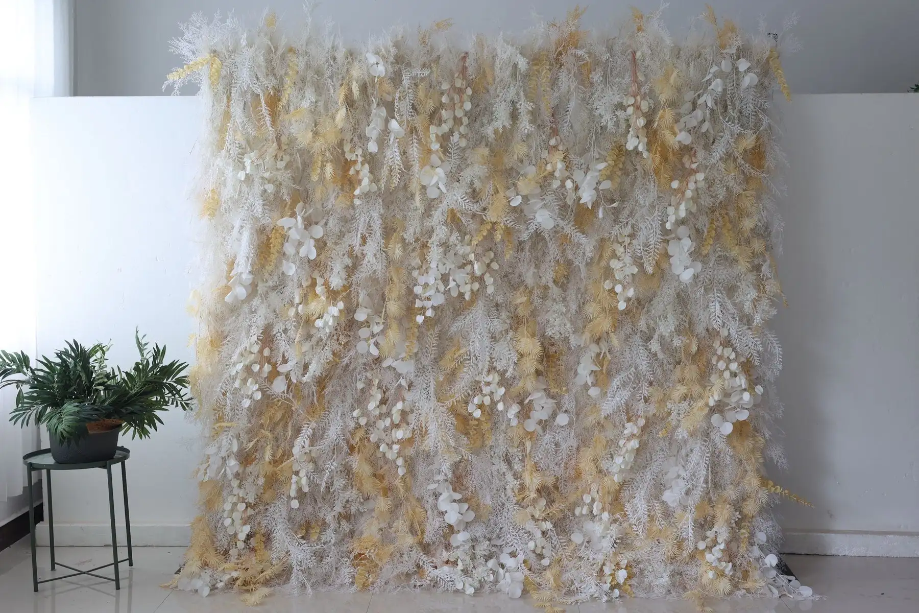 

Royal series 5D Luxury white and gold mixed flower wall, fabric artificial plant wall wedding background, party decoration