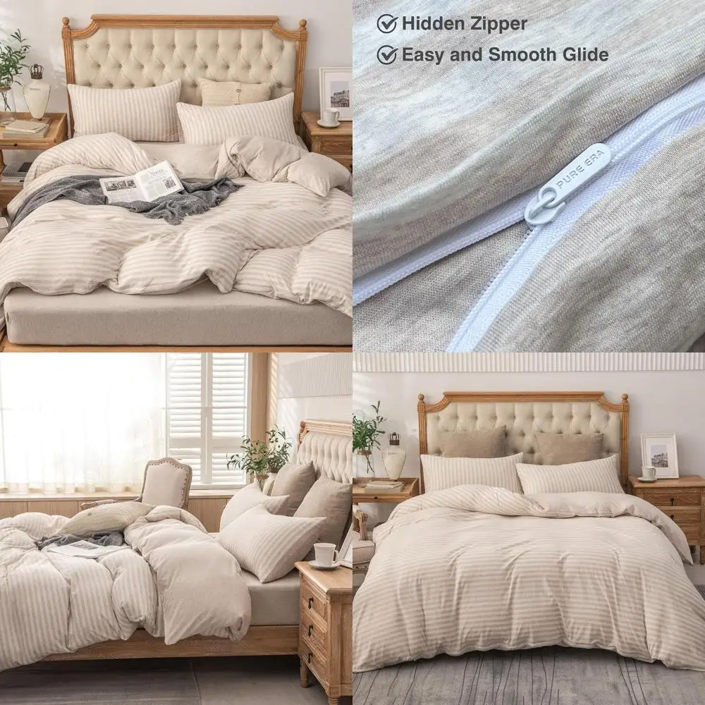 

Комплект пододеяльников из трикотажа, 100% футболка из хлопка Heather Super Sot Comy, классический полосатый дизайн, с застежкой-молнией, Heather Beig