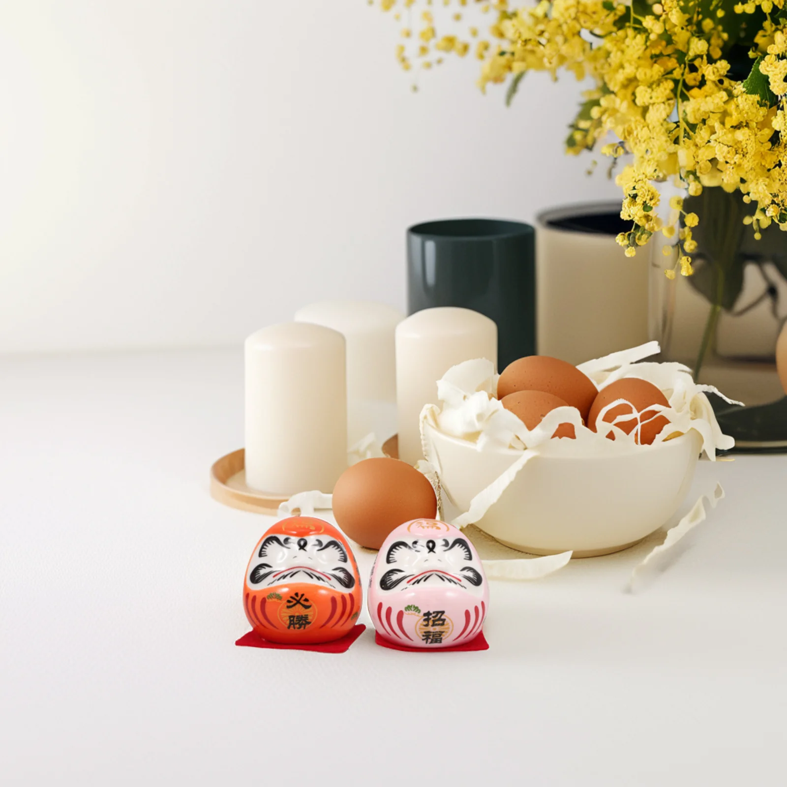 

1Set Japanese Ceramic Egg Small Zen Ornament for Home Decor Car Dashboard Desktop Lucky Wealth Decoration