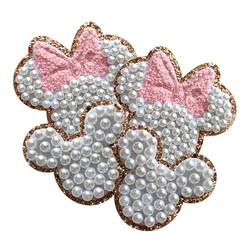 Custom Children's cartoon Glitter Border Gorgeous Full Pearl Beading Embroidered Fabric 3M paste  Patch with Laser Cut Design