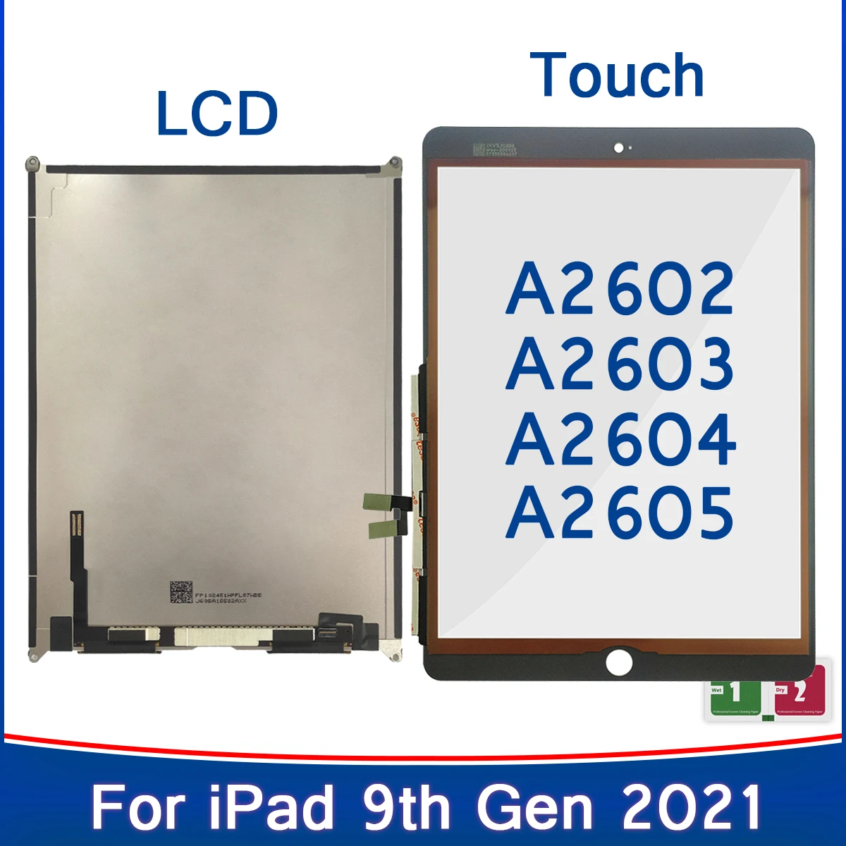 Tested LCD For iPad 9 10.2 2021 9th Gen A2602 A2603 A2604 A2605 LCD Touch Screen Glass Display Panel Replacement Parts 10.2''