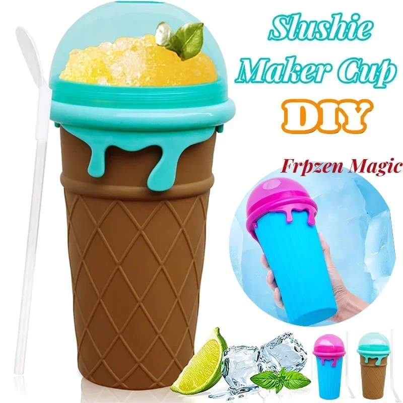 500ml Large Capacity Slushy Cup Summer Squeeze Homemade Juice Water Bottle Quick-Frozen Smoothie Sand Cup Pinch Fast Cooling Cup