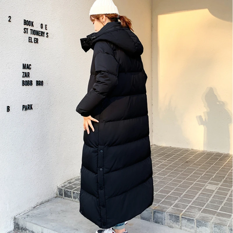 Women's Winter Down Jacket Long Puffer Coats Korean Simple Solid Fashion Outerwears Windproof Thick Warm Hooded Snow Down Coats