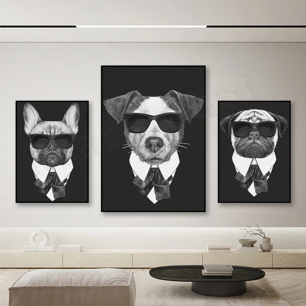 Animal Black Dog - Pug Jack Russell French Bulldog Art Pattern Canvas Painting Print Poster Kids Room Decor Frameless
