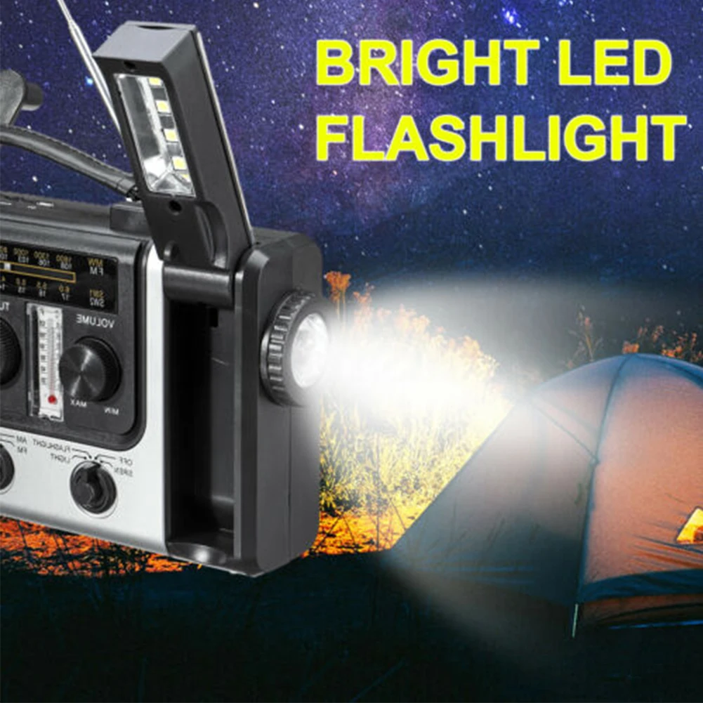 FM/AM Radio Emergency Charger Flashlight Hand Crank Generator Wind up Solar Dynamo Powered Charger LED Flashlight