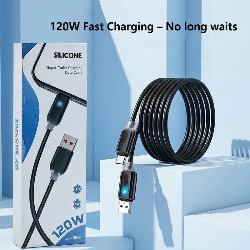 120W Fast Charging Cable USB-C RGB Flowing LED Light High Speed Data Sync Charging Cable Cord For IPhone Xiaomi Samsung Vivo
