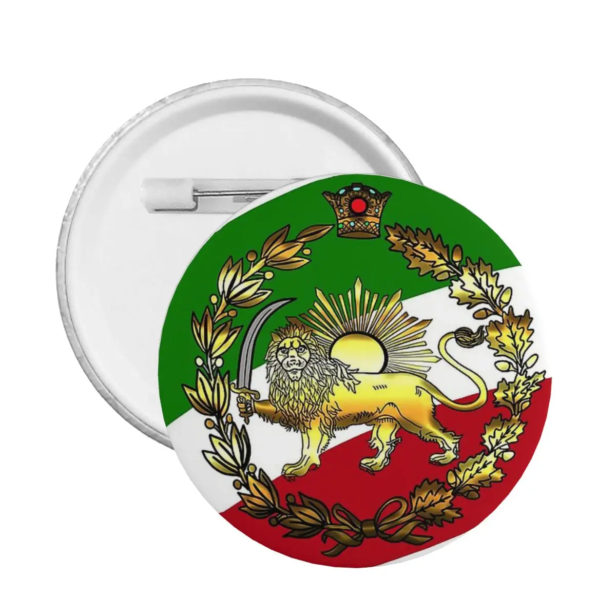 דגל איראן פהלווי עם סיכת כפתורים עגולים אריה וכתר עבור ג 'ינס תג סיכה