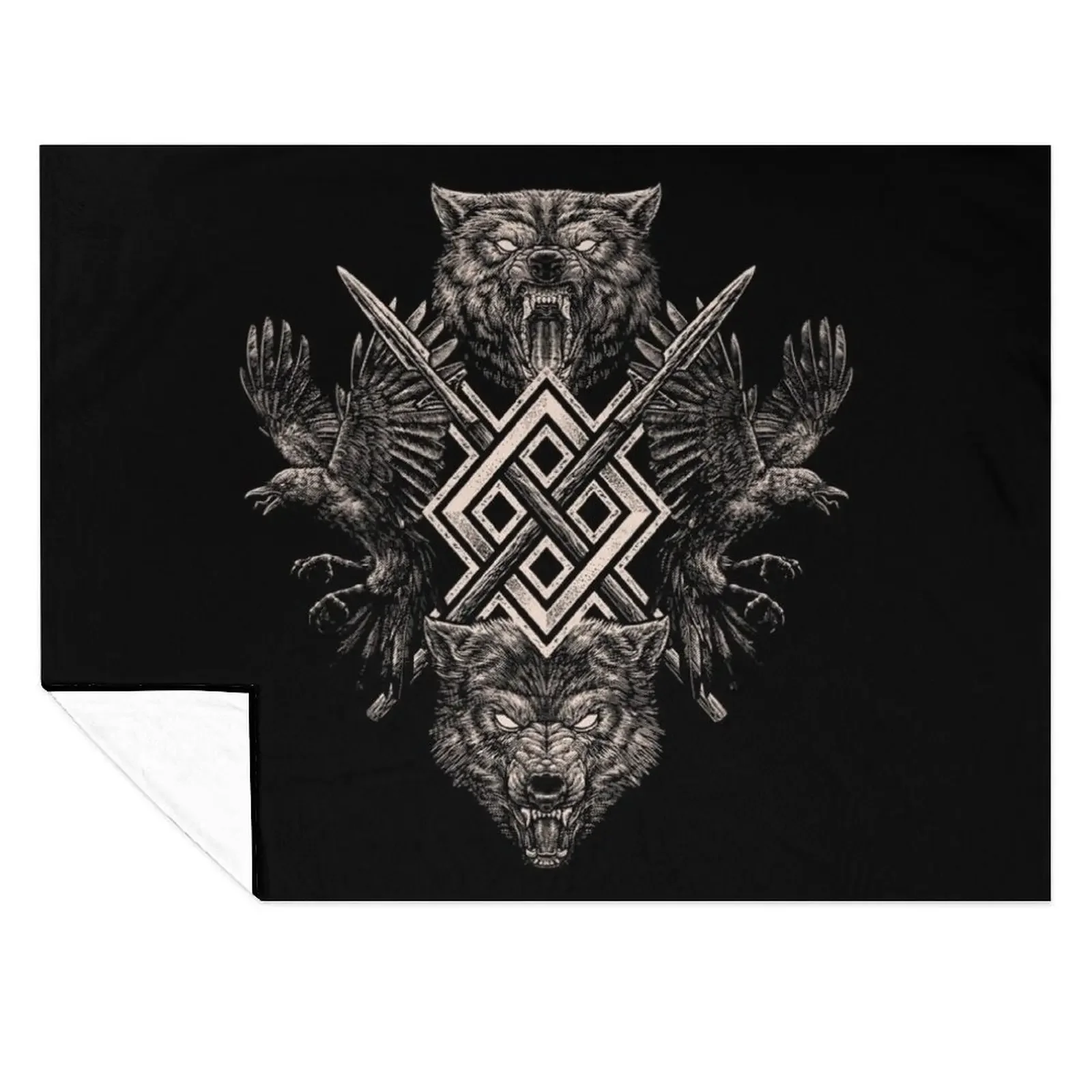 

Viking Wolf Raven of Odin Geri Freki Huginn Muninn Norse Mythology Gungnir Throw Blanket Cute Plaid For Baby Vintage Blankets